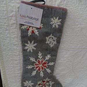 Luxe Habitat 22" Grey Snowflake Christmas Stocking